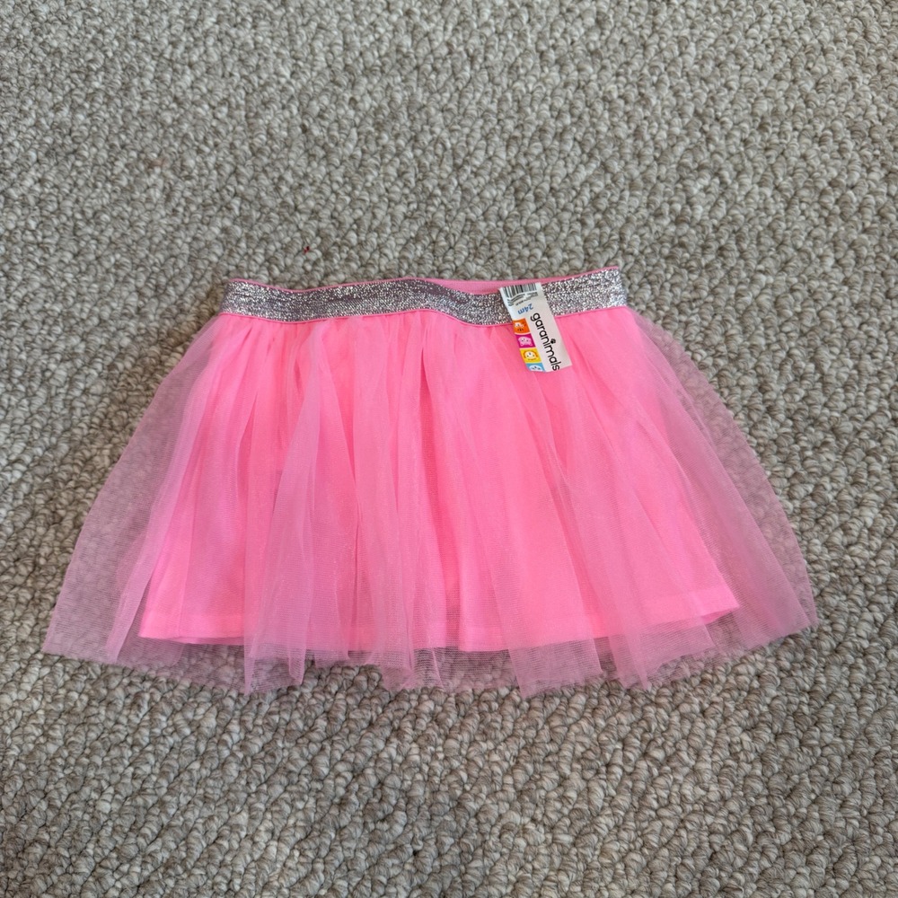 Garanimals Baby Girl Neon Pink Tulle Tutu Skirt Glitter Waistband Size 24 Months